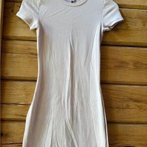 TNA White Bodycon Mini Dress with Cuffed Short Sleeves